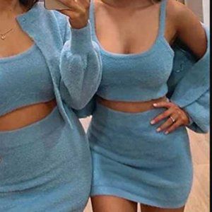 Love + Harmony Two Piece Fuzzy Stretch Tank and Skirt Set Seafoam Green